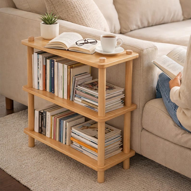 Handmade Beech Wood Media Console: Minimalist TV Stand Bookcase image 13