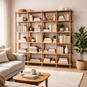 Handmade Beech Wood Bookshelf | Open Shelving Room Divider - Etsy