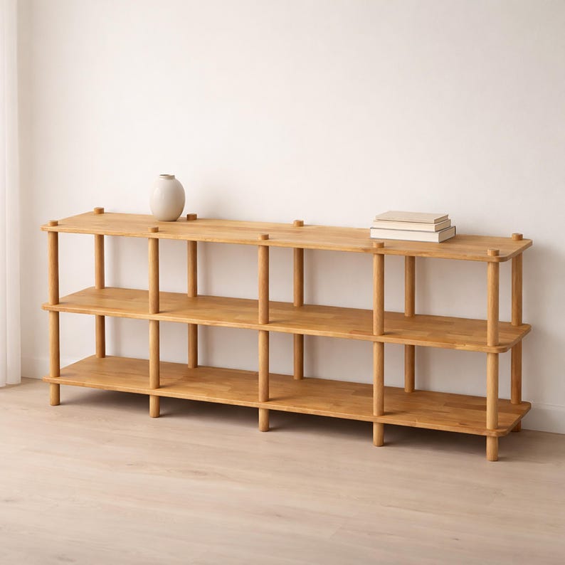 Handmade Beech Wood Media Console: Minimalist TV Stand Bookcase image 7