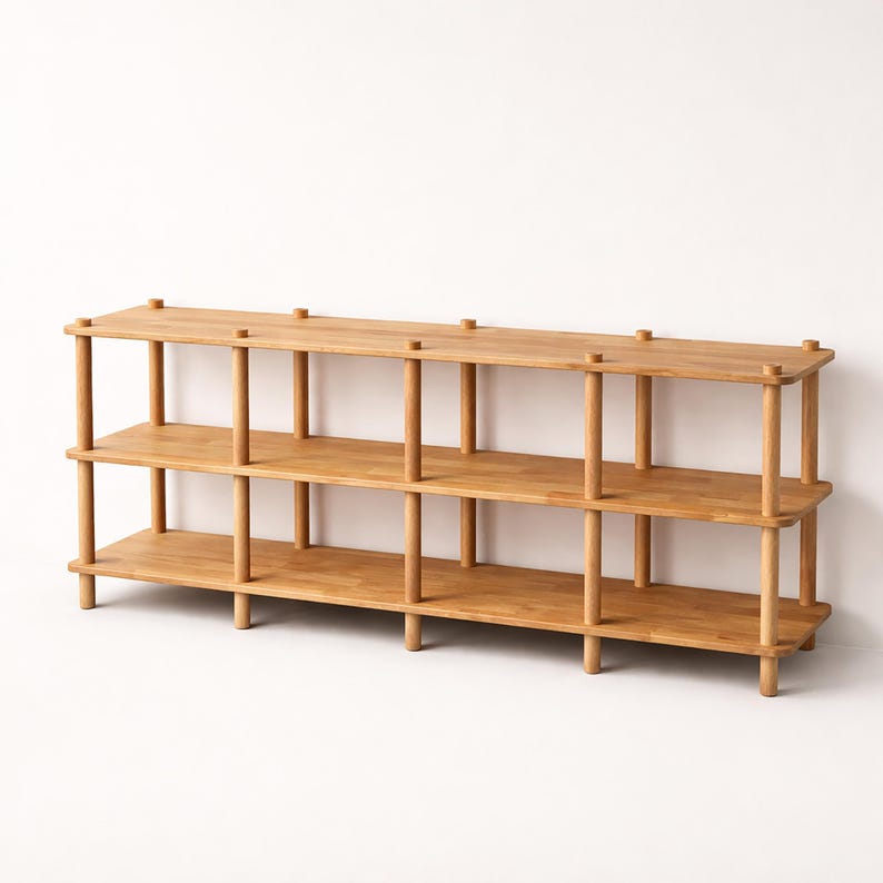 Handmade Beech Wood Media Console: Minimalist TV Stand Bookcase image 12