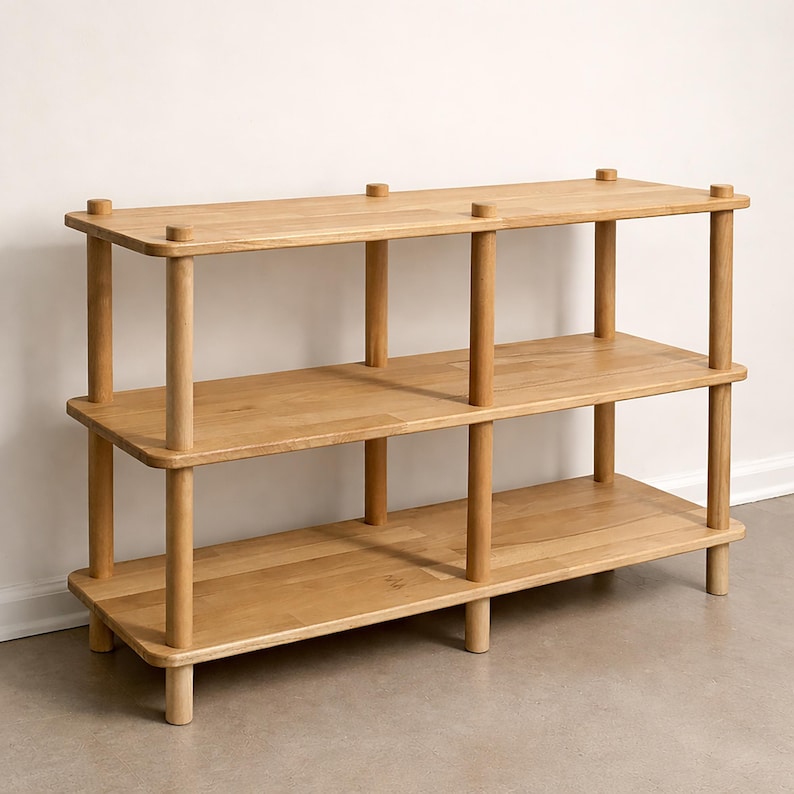Handmade Beech Wood Media Console: Minimalist TV Stand Bookcase image 10