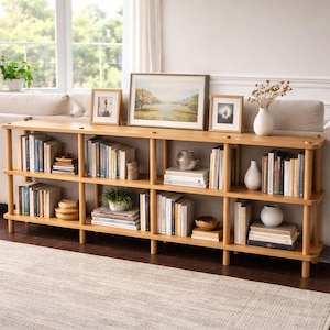 Handmade Beech Wood Media Console: Minimalist TV Stand Bookcase image 6