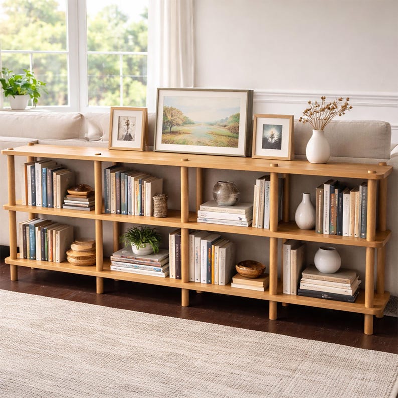 Handmade Beech Wood Media Console: Minimalist TV Stand Bookcase image 6
