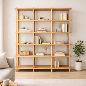 Handmade Beech Wood Bookshelf | Open Shelving Room Divider - Etsy