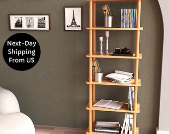 Custom Solid Beech Wood Bookcase: Modern Living Room Bookshelf