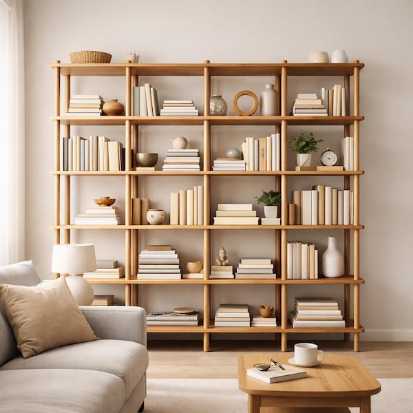 Handmade Beech Wood Bookshelf | Open Shelving Room Divider