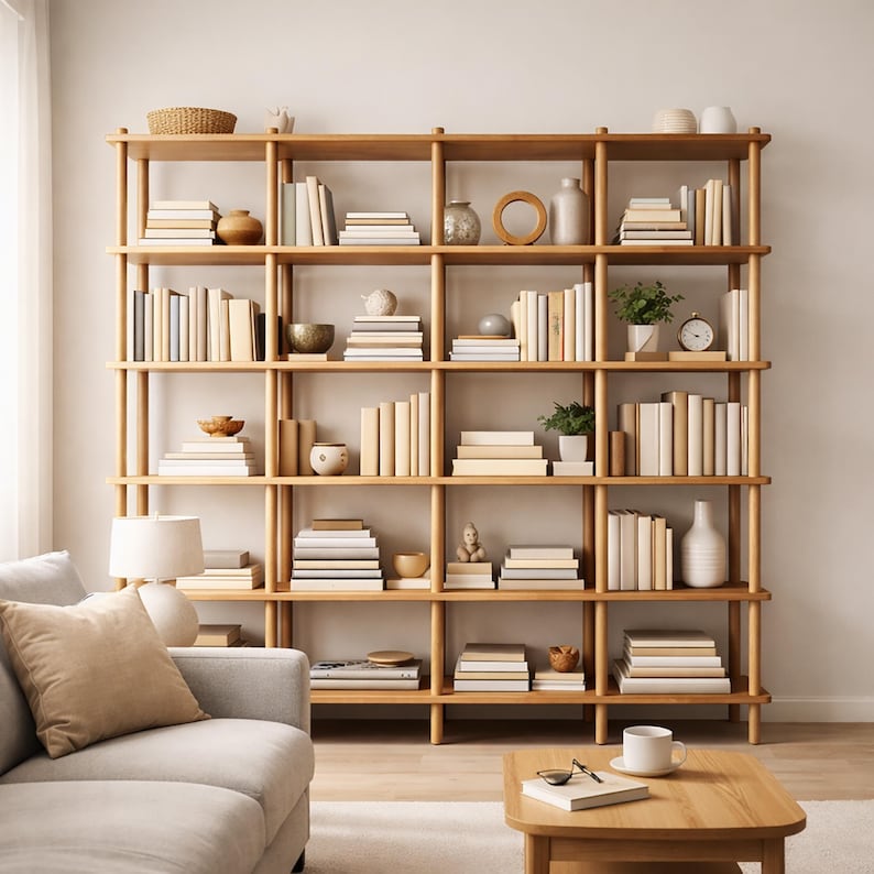 Handmade Beech Wood Bookshelf | Open Shelving Room Divider - Etsy