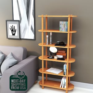 Personalizable Size Solid Wood Bookcase for Living Room, Handmade Wood Office Bookshelf, Entryway Wall Display Shelves, Storage Solution