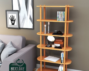 Handmade Solid Beech Wood Bookcase: Customizable Display Shelves