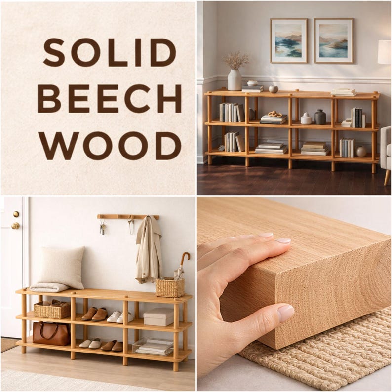 Handmade Beech Wood Media Console: Minimalist TV Stand Bookcase image 17