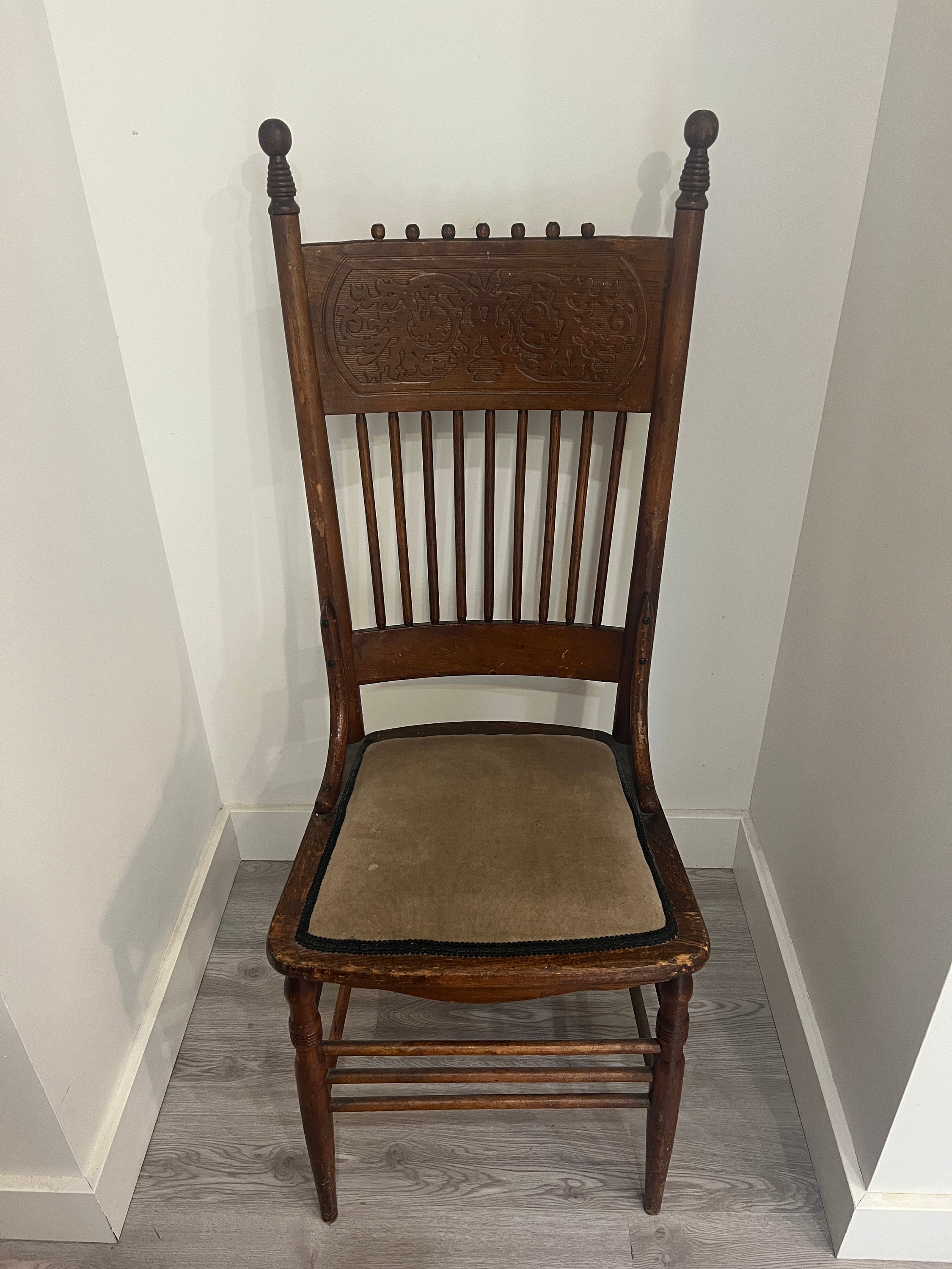 Pair of Antique Press Back Chairs With Velvet Seat Wisconsin Chair