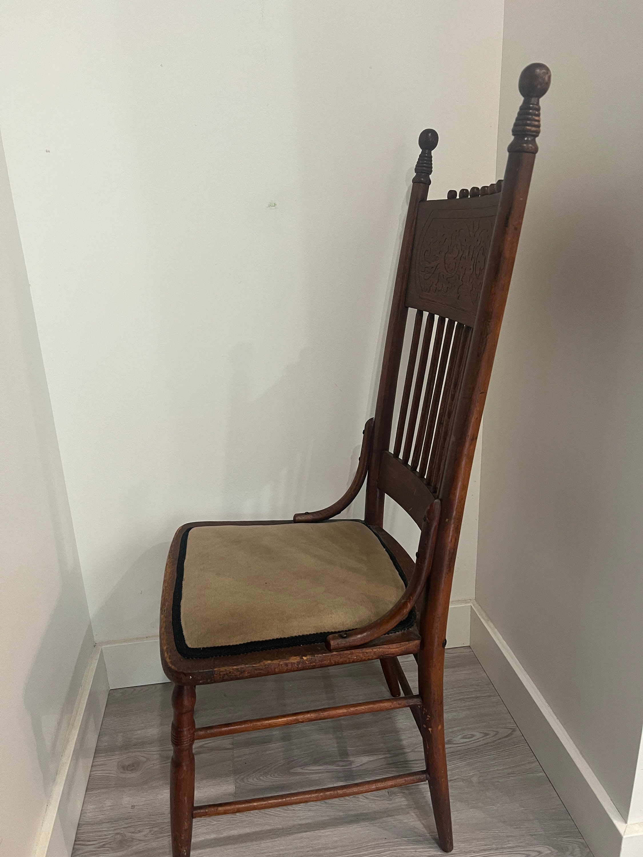 Pair of Antique Press Back Chairs With Velvet Seat Wisconsin Chair
