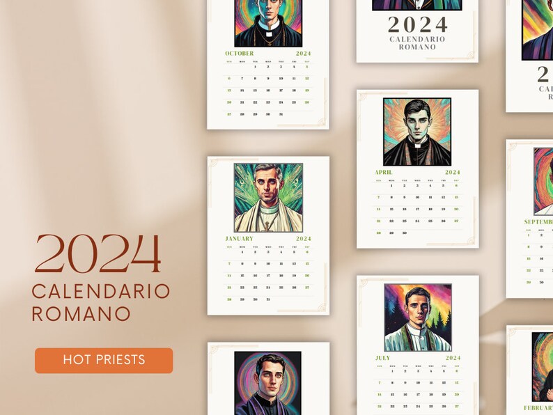 Hot Priest 2024 Calendar. Printable Calendario Romano CMYK/RGB PDF