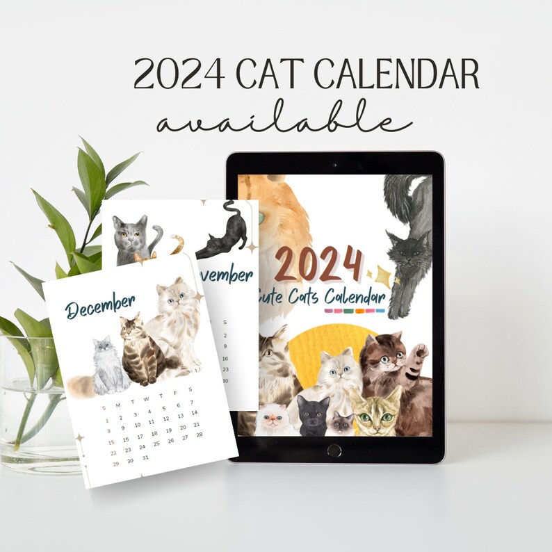 2024 Cat Calendar printable/digital. Featuring 3 Cute Cats Etsy