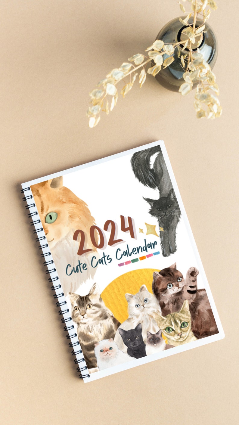 2024 Cat Calendar printable/digital. Featuring 3 Cute Cats Etsy