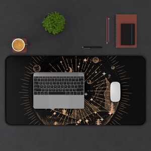 Ethereal Galaxy Desk Mat, Stars and Moon Desk Pad, Galactic Mouse Pad, Vintage Desk Mat 15.5" × 31"