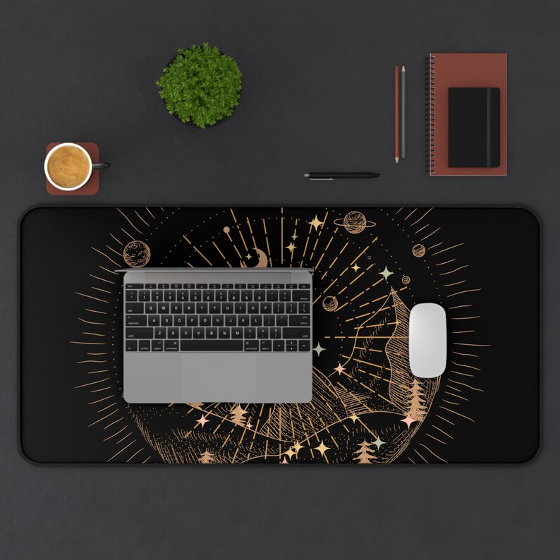 Ethereal Galaxy Desk Mat, Stars and Moon Desk Pad, Galactic Mouse Pad, Vintage Desk Mat 15.5" × 31"