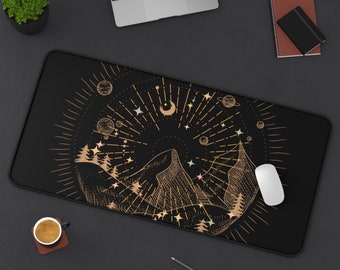 Ethereal Galaxy Desk Mat, Stars and Moon Desk Pad, Galactic Mouse Pad, Vintage Desk Mat