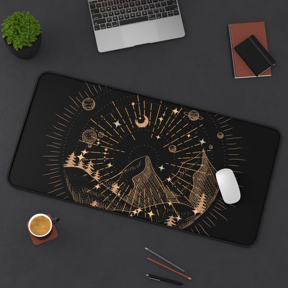 Ethereal Galaxy Desk Mat, Stars and Moon Desk Pad, Galactic Mouse Pad, Vintage Desk Mat