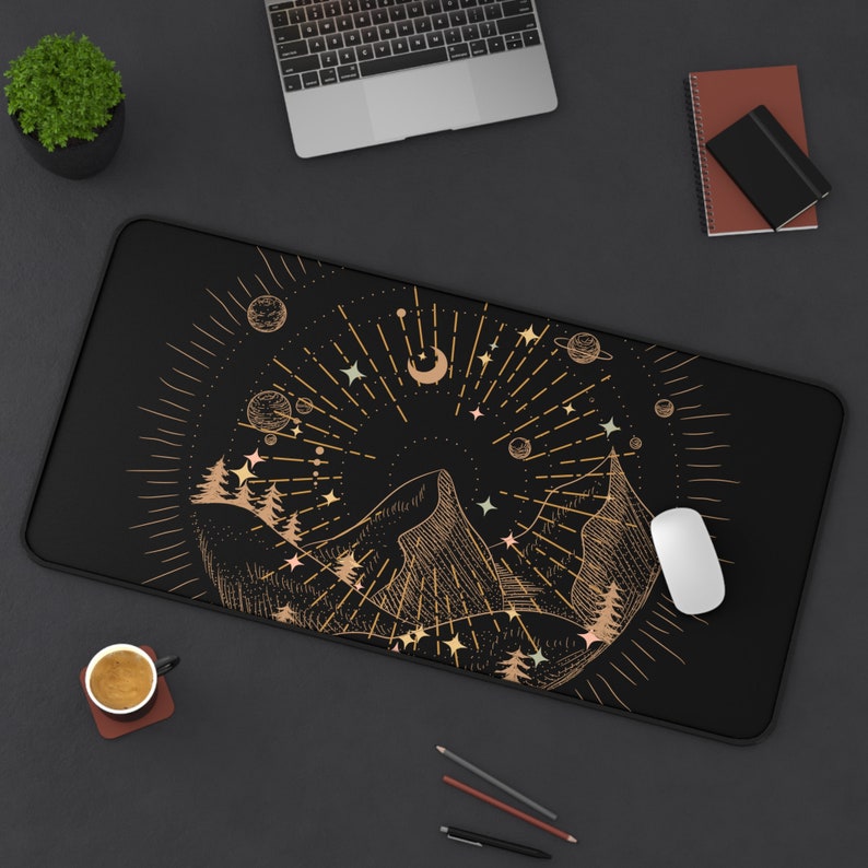 Ethereal Galaxy Desk Mat, Stars and Moon Desk Pad, Galactic Mouse Pad, Vintage Desk Mat image 1