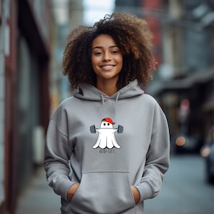 Deadlifting Ghost Hoodie, Spooky Season, Gym Sweatshirt, Pump Cover, Funny Ghost Hooded Sweatshirt