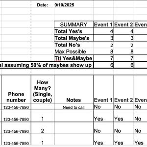 High School Reunion Attendees Planner Tracker Excel Spreadsheet Template Worksheet