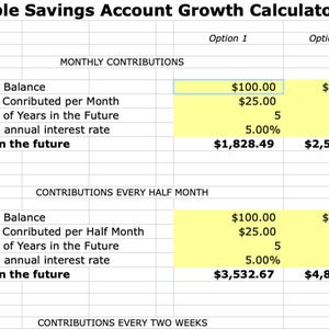 SIMPLE SAVINGS ACCOUNT Growth Calculator Excel Worksheet Template