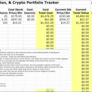 Simple Stock, Option, & Crypto Portfolio Tracker Excel Worksheet Spreadsheet