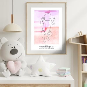 Custom watercolour printable birth poster | scale 1:1 | Personalised newborn poster | Digital file