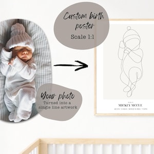 Individuelles Geburtsposter | Maßstab 1:1 | Personalisiertes Neugeborenen Poster | Personalisierter Babydruck