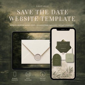 Editable Save the Date Website Template | Wedding Website Canva Template | Minimal Wedding Website | RSVP & Countdown | Digital Invite