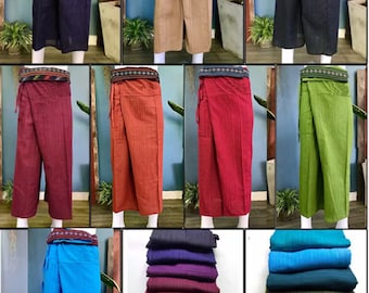 Pantalones largos de pescador tailandés - Pantalones tradicionales tailandeses - Pantalones de yoga - Pantalones de pescador tailandés unisex - Del norte de Tailandia