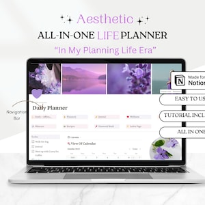 Purple Aesthetic Notion Planner | Notion Template | All In One Notion Planner |2024 Notion Planner