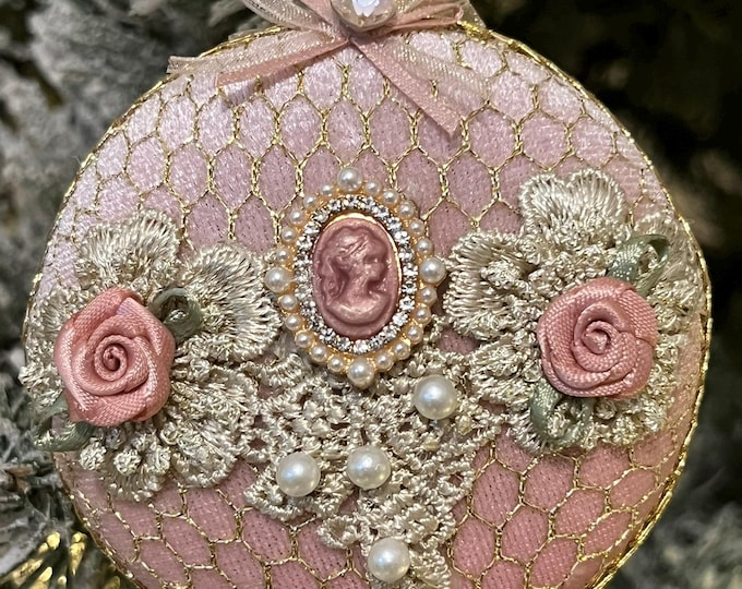 Pink  Victorian-Style Cameo Handmade  Christmas Ornament