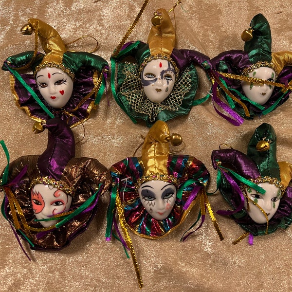 Mardi Gras Mask Face pin brooches set of six. 4" X 3.5"