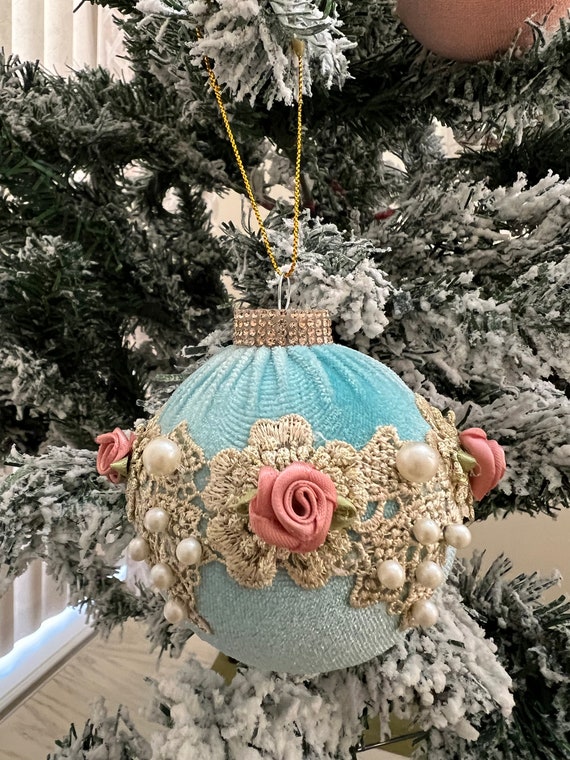 Vintage Velvet Victorian-style Christmas ornaments with Gold embroidery trimming. 2021