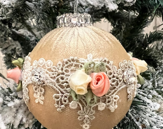 Taupe/Silver Velvet Victorian set of six Christmas ornaments - VT003