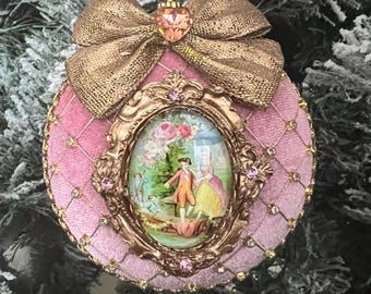 Dusty Pink Victorian Ornaments, Rococo Cameo Velvet Holiday & Home Decor, Antique Gold Vintage-Inspired, Set of 3