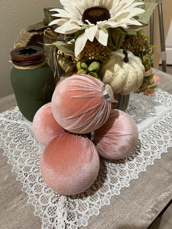Large Pink Velvet Christmas Ornament  4" - set of 4.