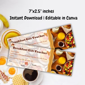 Editable Voucher for breakfast, Breakfast Voucher Template, Gift Breakfast Voucher Printable, Gift idea for Birthday, Activity Surprise