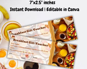 Editable Voucher for breakfast, Breakfast Voucher Template, Gift Breakfast Voucher Printable, Gift idea for Birthday, Activity Surprise