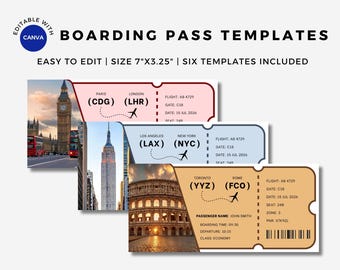 Bearbeitbare Bordkarte Canva-Vorlage, druckbare Flugkarte, Überraschungsreise offenbaren, digitaler Download