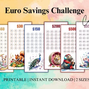 Euro Sparutmaningspaket, A6 Pengar Sparutmaning Utskrivbar, Sparande för låga inkomster, Budgetpärm, Kontantfyllning, Sjunkande fond, Fonder