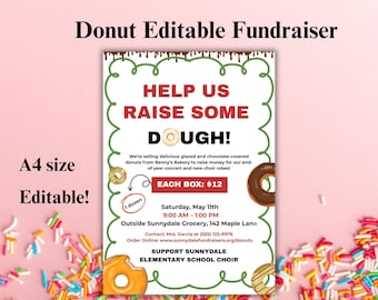 Bearbeitbare Donut-Themed Fundraiser Flyer Vorlage, druckbares Sweet Treat Event Poster, Schul- oder Community Bake Sale Invite, DIY Charity Flyer