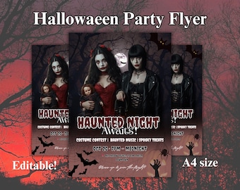 Halloween Party Flyer Template | Spooky Costume Party Invitation | Editable Canva Halloween Event Flyer | A4 Printable