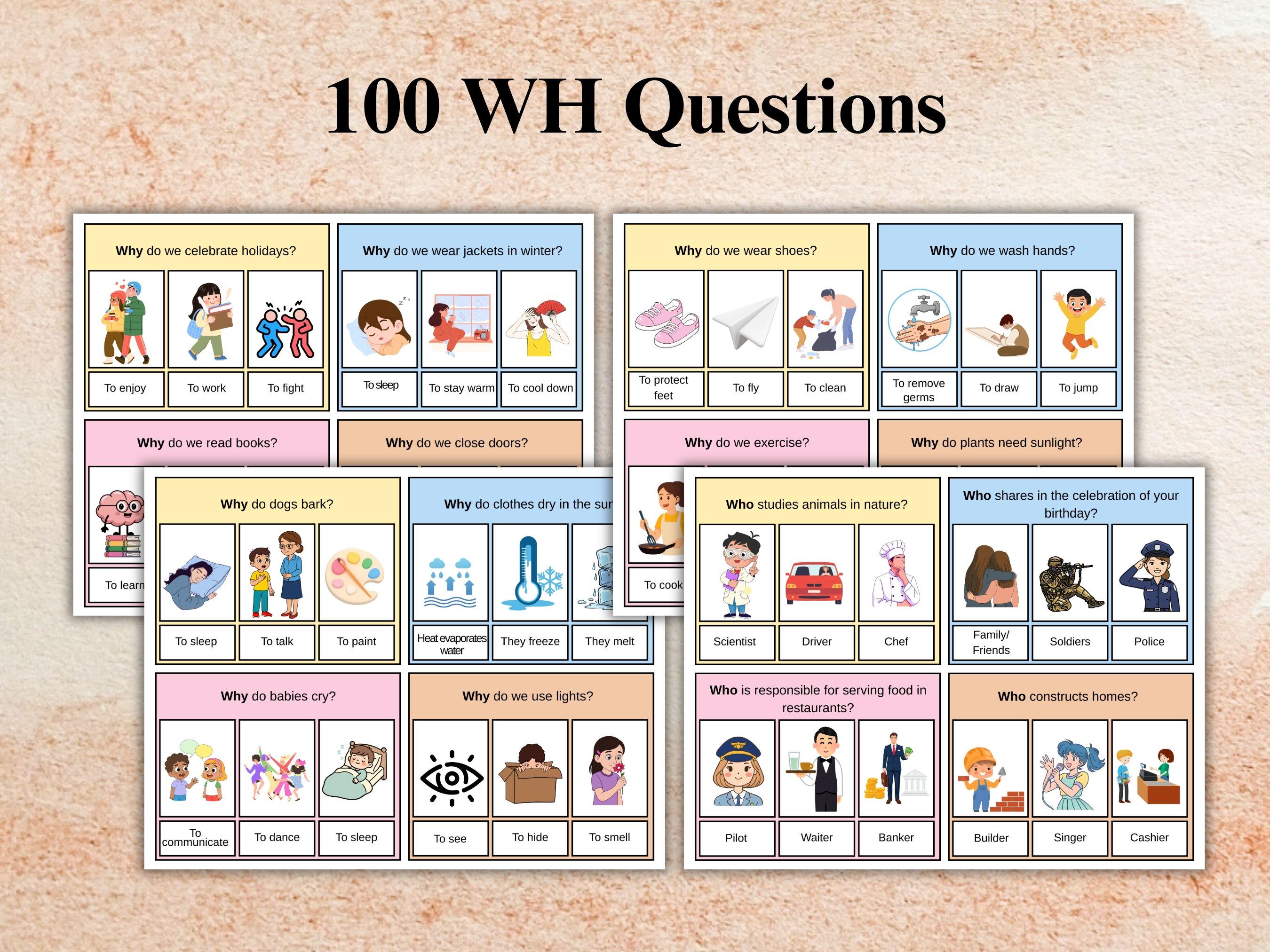 100 WH Question Flash Cards | Printable Language Task Cards | WH ...