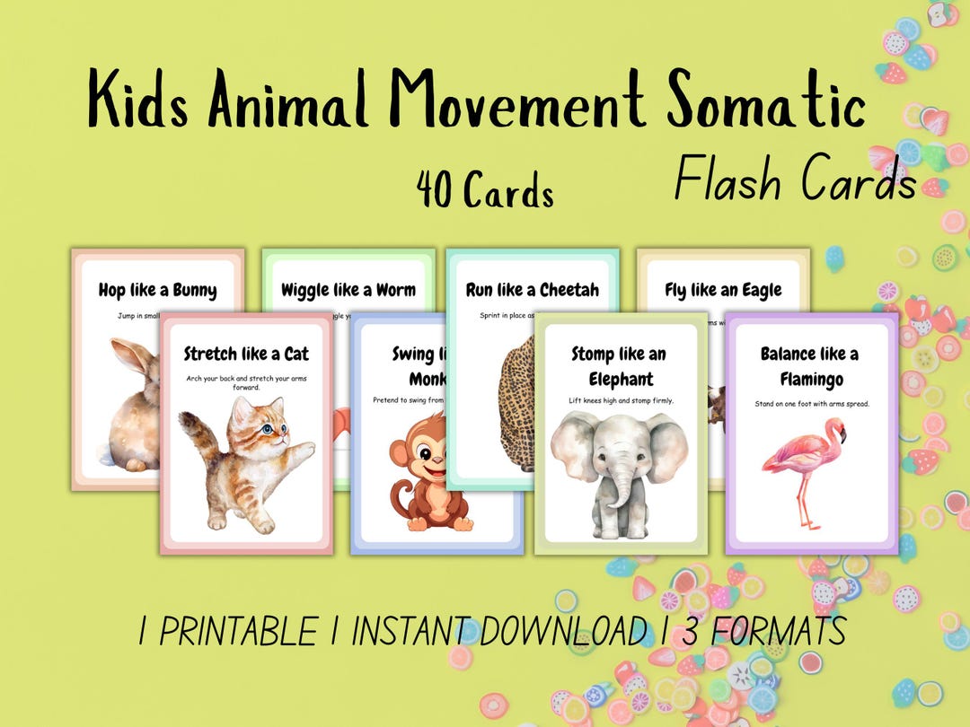 Kids Animal Movement Somatic Cards Printable, Action Flashcards for ...
