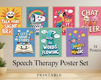Druckbare Logopädie Poster Set, 34 Designs, bunte Kunst für SLPs, Klinik Dekor, Kommunikation Poster, Sofort Download