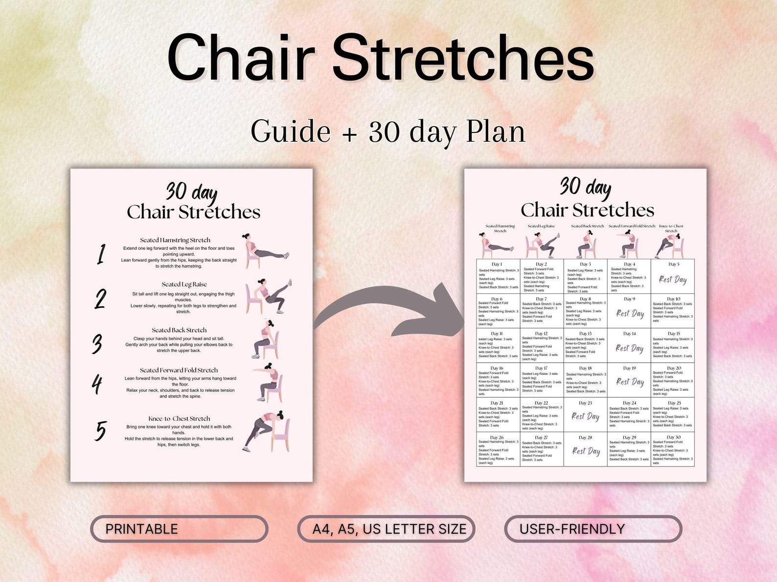 30 Day Chair Workout Bundle Printable, Easy to Follow Beginner Friendly ...