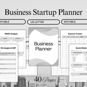 Editable Business Planner Workbook, Small Business Startup Guide, Printable 40-Page PDF Business Plan Template, US Letter Size